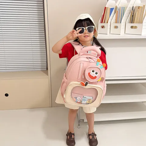 Kinder Süßer Cartoon Monster Rucksack Langlebige Nylon Schultasche Mit Transparenter Vordertasche Für Kindergarten Jungen Und Mädchen