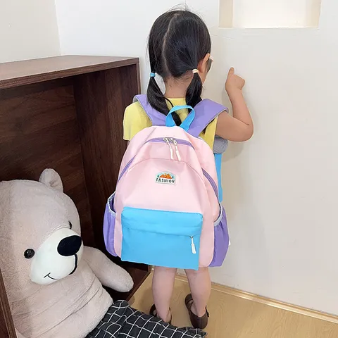 Kinder Süß Kontrastfarbe Schulrucksack Nylon Leichter Casual Schulranzen Für Jungen Und Mädchen Täglich