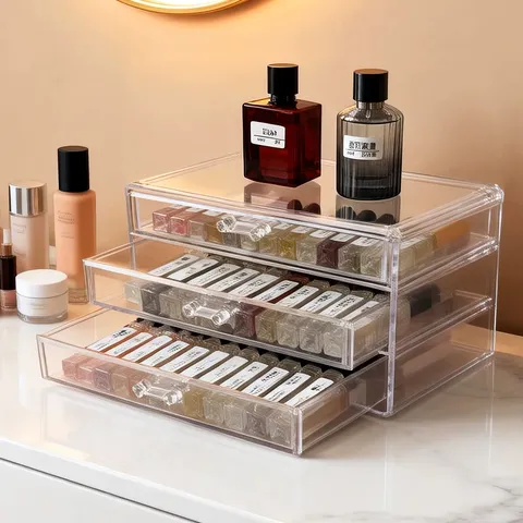 Boîte de Rangement pour Rouge à Lèvres de Bureau en PS Transparent Style Acrylique Tiroir Organisateur de Maquillage Étagère à Cosmétiques Antipoussière Empilable