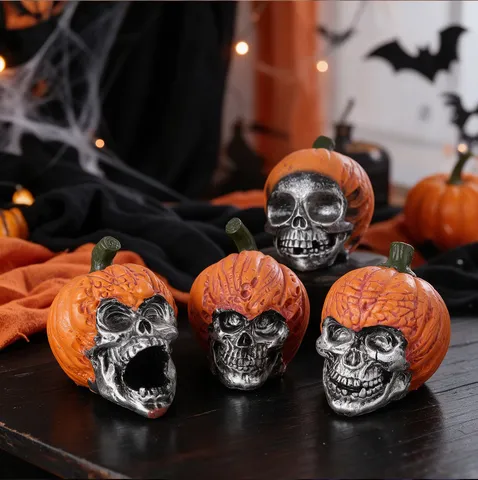 Halloween Kürbis Totenkopf Harz Ornament Vintage Gothisch Geist Kopf Schreibtisch Dekoration Requisite Für Party Schaufenster
