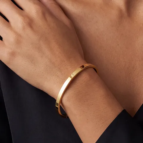 Bracelet Jonc Minimaliste Surface Lisse Acier Inoxydable Plaqué Or 18K Fermoir Charnière Poli Pour Femmes Hommes