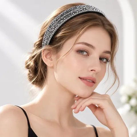 Baroque Vintage Wide Brim Padded Headband With Crystal Rhinestones For Women Fashion Hair Accessories For Banquet Prom Wedding