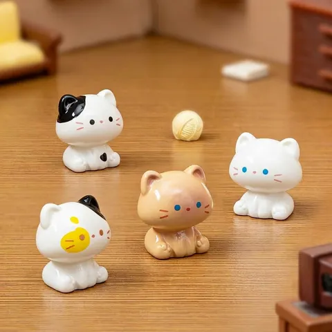 Figura Gato de Resina Miniatura Estatua Gatito Sentado Decoración Escritorio Pequeño Animal Micro Paisaje Jardín DIY Adorno