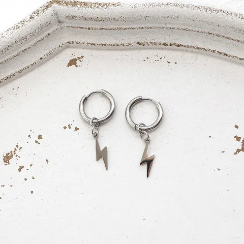 Pendientes de Aro Colgantes de Rayo de Acero Inoxidable Para Hombres Mujeres Hip Hop Punk Color Plata Joyería