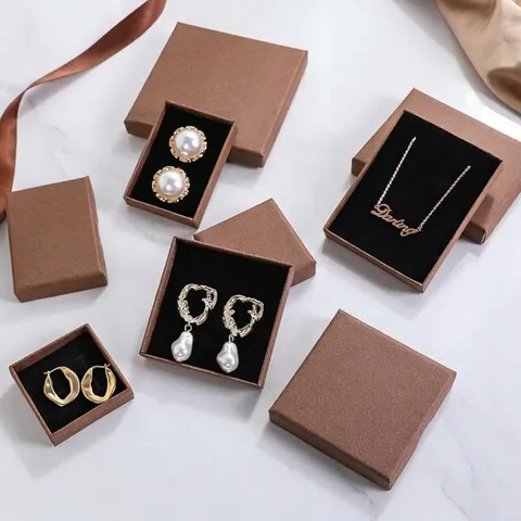 Retro Brown Gingham Jewelry Packaging Box Slim Cardboard Gift Box For Rings Earrings Pendants Necklaces Storage Jewelry Organizer Case