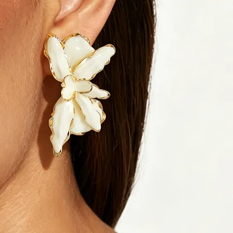 Exaggerated Large Flower Stud Earrings For Women Elegant Marble Texture Alloy Petal Drop Earrings With Stainless Steel Post