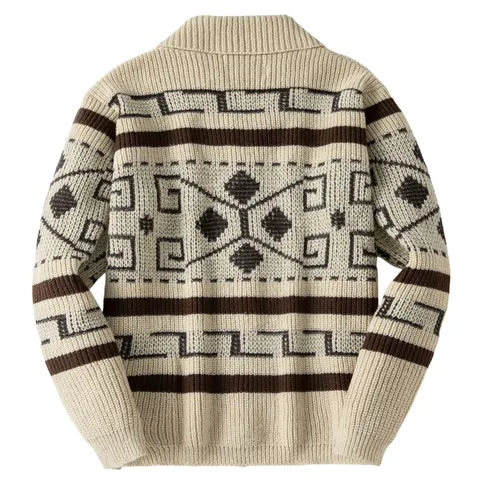 Ανδρική Vintage Ζακέτα Fair Isle Jacquard με Φερμουάρ Χειμερινό Ζεστό Πουλόβερ Πολυεστέρας Πλεκτή Ζακέτα με Ραβδώσεις Έθνικ Στυλ