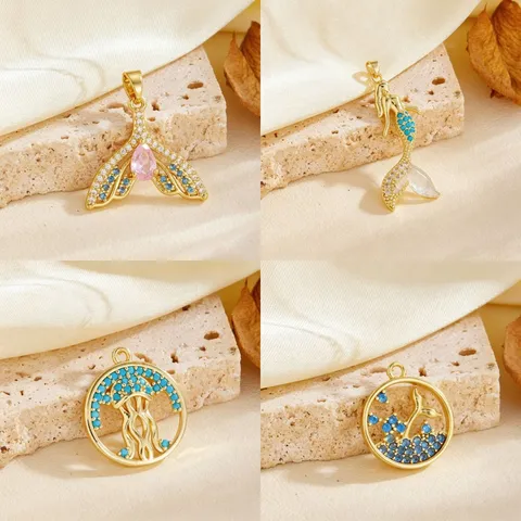 Fashion Copper Gold Plated Rhinestone Mermaid Tail Jellyfish DIY Pendant Only Without Chain For Women Jewelry Making Accessory