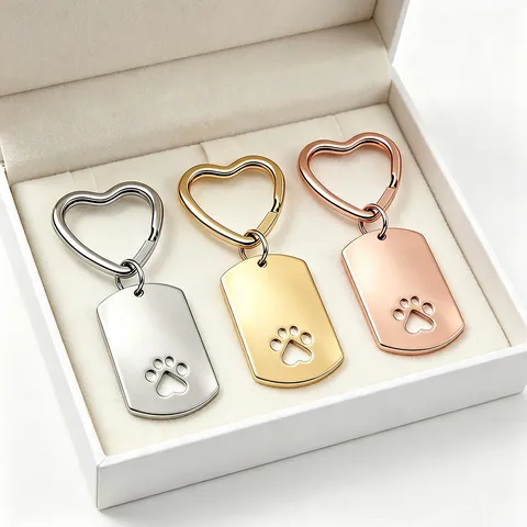 Stainless Steel Heart Shape Hollow Dog Paw Print Keychain Mirror Polished Keychain Pendant Memorial Gift For Pet Lovers