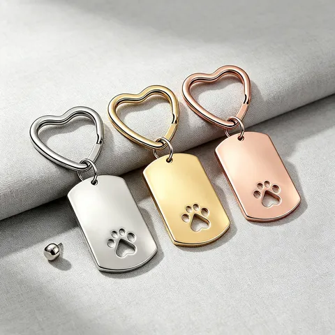 Stainless Steel Heart Shape Hollow Dog Paw Print Keychain Mirror Polished Keychain Pendant Memorial Gift For Pet Lovers