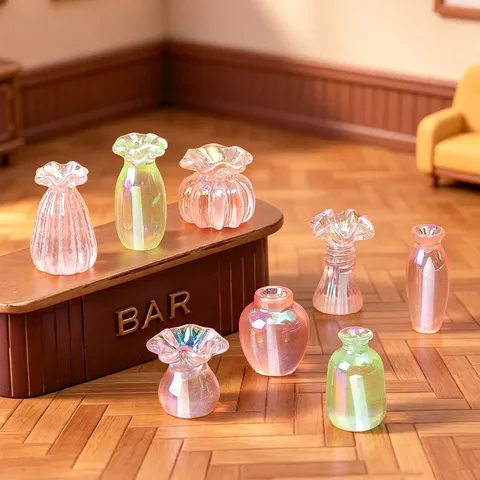 Miniature Iridescent Resin Vase Dollhouse DIY Decor Accessories Mini Flower Pot Desktop Ornaments For Home Micro Landscape