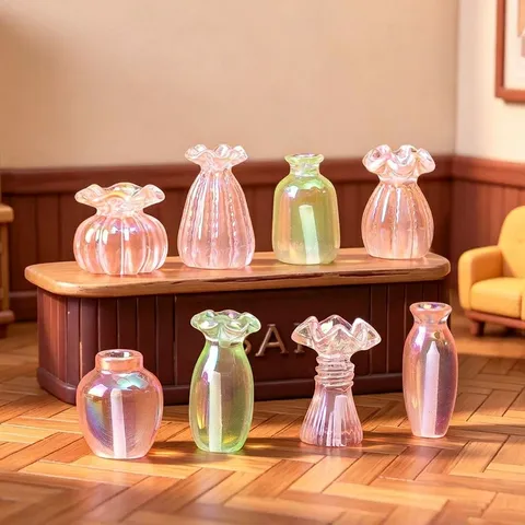 Miniature Iridescent Resin Vase Dollhouse DIY Decor Accessories Mini Flower Pot Desktop Ornaments For Home Micro Landscape