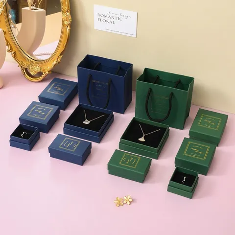 Jewelry Gift Box With Gold Stamping Paper Packaging Set For Ring Necklace Earring Storage Small Gift Box Case With Sponge