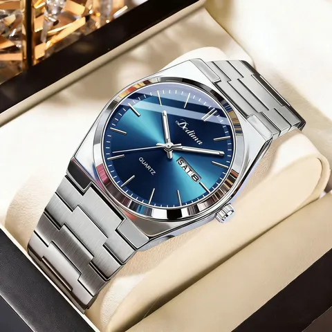 Dedima Herren Quarzuhr Wasserdicht Leuchtend Edelstahl Business Armbanduhr Tag Datum Mode Luxus Herren Metall Uhr