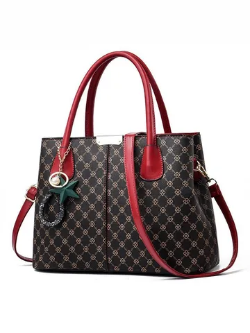 Dames Vintage Monogram Tote Bag Grote Capaciteit PVC Woon-werkverkeer Schouder Crossbody Handtas Met Sterhanger Contrastkleur