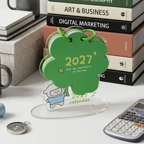 Acrylic Desk Calendar 2027 Cute Cartoon Sheep Dog Clover Orange Desktop Ornament Decoration Creative Standing Calendar