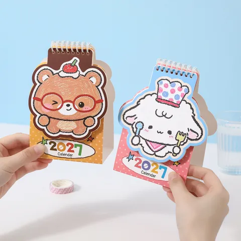2027 Mini Standing Desk Calendar Cute Cartoon Animal Series Month Planner Desktop Ornament For Office School Home Decoration