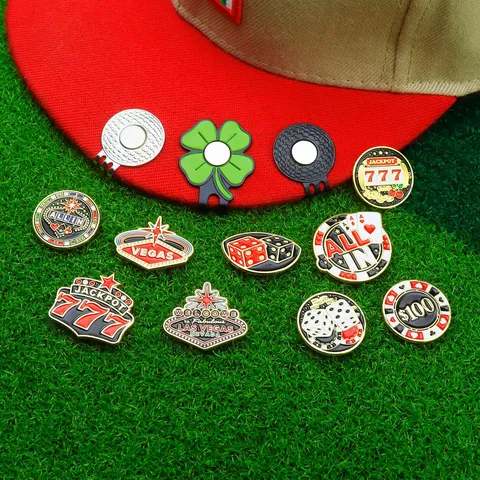 Marqueur de Balle de Golf Créatif en Métal Émaillé Clip de Chapeau Magnétique Thème Casino Las Vegas Jackpot Accessoires de Golf