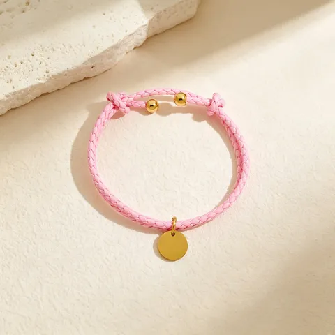 Pulsera de Cordón de Cuero Trenzado Moderno Colgante Redondo de Aleación Geométrico para Parejas Unisex Joyería Diaria