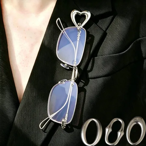 Stainless Steel Heart Round Eyeglass Holder Brooch Sunglasses Storage Pin Minimalist Suit Collar Accessory For Men Women Jewelry