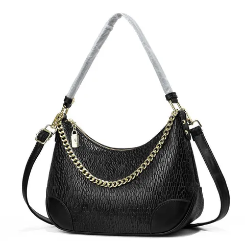 Sac à Épaule Vintage pour Femmes en Cuir PU Motif Crocodile Élégant Sac Bandoulière à Chaîne Sac à Main Sous l'Aisselle Classique