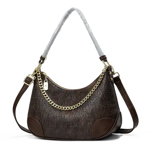 Women's Classic PU Leather Underarm Shoulder Bag Retro Crocodile Pattern Metal Chain Crossbody Bag Fashion Casual Handbag