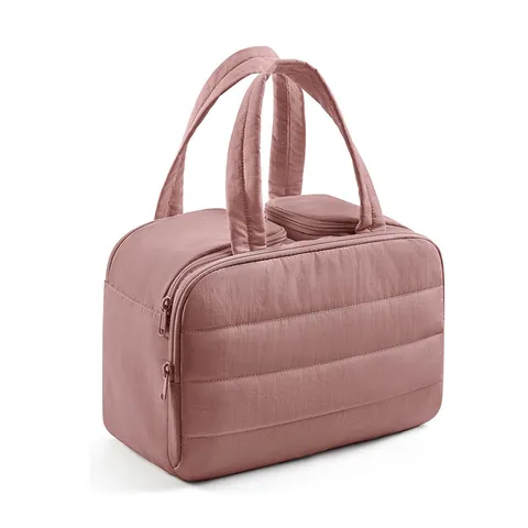 Quilted Travel Cosmetic Bag Waterproof Large Capacity Toiletry Pouch With Dual Handles Makeup Organizer Bag For Women