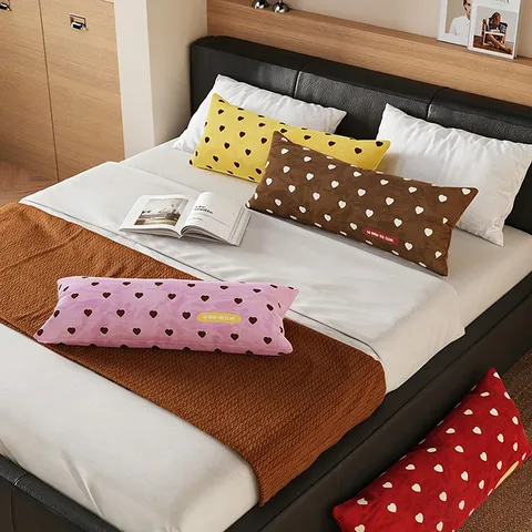 Fundas de Cojín Retro de Lunares de Corazón Peluche Lindo Patrón de Amor Funda de Almohada Para Sofá Oficina Sala de Estar