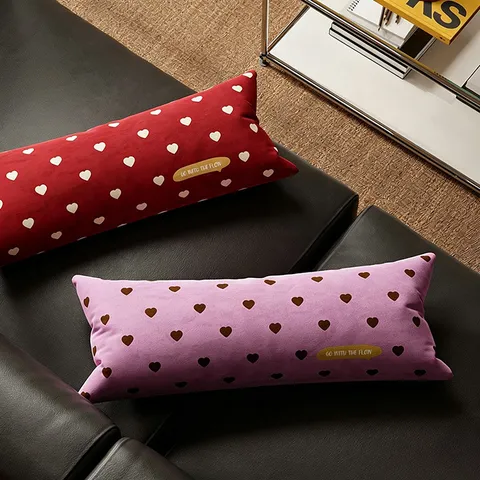 Fundas de Cojín Retro de Lunares de Corazón Peluche Lindo Patrón de Amor Funda de Almohada Para Sofá Oficina Sala de Estar