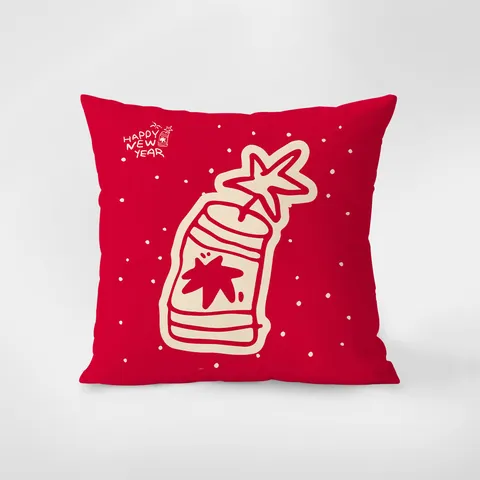Fundas de Cojín de Peluche Rojo de Año Nuevo Patrón Festivo Funda de Cojín Decorativa Para Sala de Estar Sofá