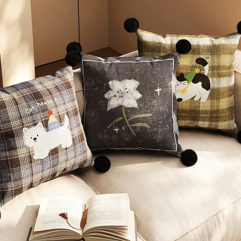 Funda de Cojín Decorativa de Animales de Dibujos Animados Lindo Peluche Con Pompones Para Sala De Estar Sofá Cama