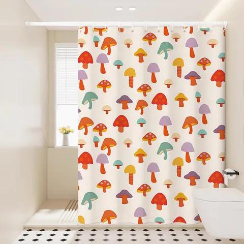 Waterproof Shower Curtain Bathroom Partition Shading Curtain With Rings And Tiebacks Fresh Botanical Floral Print Fabric Shower Curtain Set