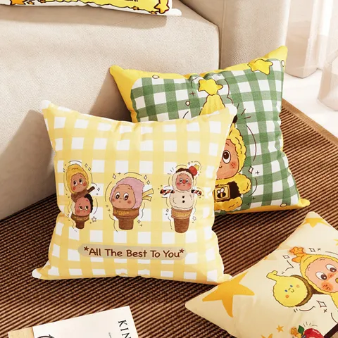 Lindo Cojín Decorativo con Estampado de Dibujos Animados Funda de Peluche para Sofá Casa Oficina Coche Salón