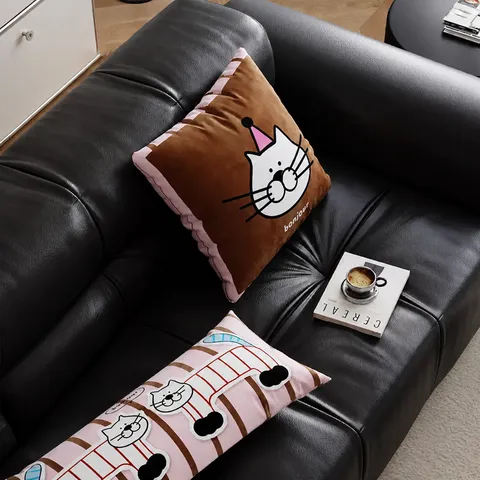 Estilo Maillard Lindo Patrón de Gato Funda de Cojín de Peluche Cuadrado Largo Cojín de Cintura Sala de Estar Sofá Cama Decoración