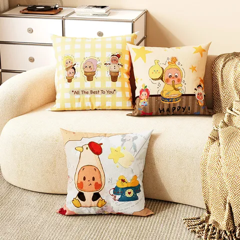 Lindo Cojín Decorativo con Estampado de Dibujos Animados Funda de Peluche para Sofá Casa Oficina Coche Salón