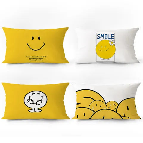 Fodera per Cuscino Decorativo Moderno Nordico Faccia Smiley Cartone Animato Carino Lettera Stampata Peluche Per Divano Auto Casa