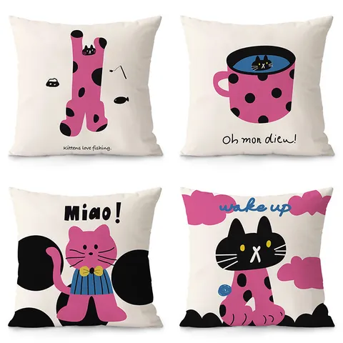 Federa per Cuscino Quadrata con Stampa di Gatto dei Cartoni Animati Carino Federa Decorativa in Peluche per Divano Soggiorno Camera da Letto Ufficio Arredamento per la Casa
