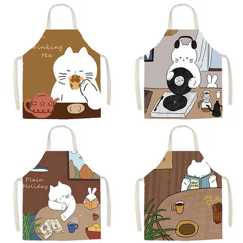 Tablier de Cuisine Chat de Dessin Animé Imprimé Polyester Tablier à Bavette Réglable Pour Cuisine