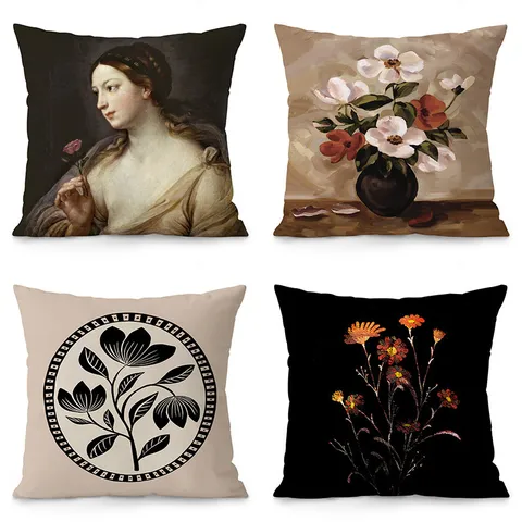 European Vintage Oil Painting Floral Cushion Cover Sofa Pillow Living Room Home Decor Decorative Pillowcase