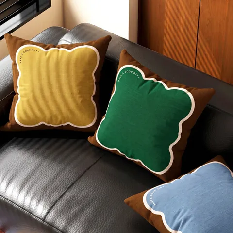 Funda de Cojín Geométrica de Mediados de Siglo en Felpa Suave para Sofá Oficina Coche Decoración Hogar Cojín Cuadrado
