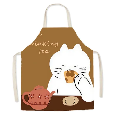 Tablier de Cuisine Chat de Dessin Animé Imprimé Polyester Tablier à Bavette Réglable Pour Cuisine
