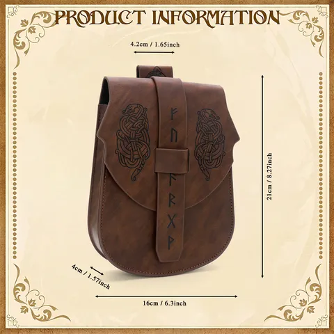 Sac Banane Gaufré Médiéval Pochette en Cuir Rétro Viking Accessoires de Cosplay Halloween Sacoche de Ceinture Costume
