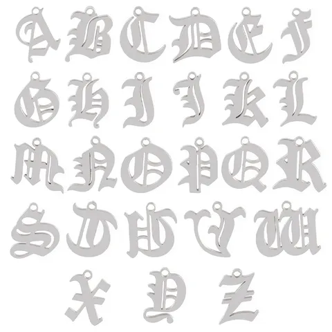 Gothic Alphabet A-Z Initial Charms Stainless Steel Vacuum Plated 18K Gold Polished Gothic Letter Pendants For DIY Jewelry Making Crafts Accessories