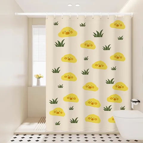 Waterproof Shower Curtain Cute Cartoon Bear Print Fabric Bath Curtain With Hooks For Bathroom