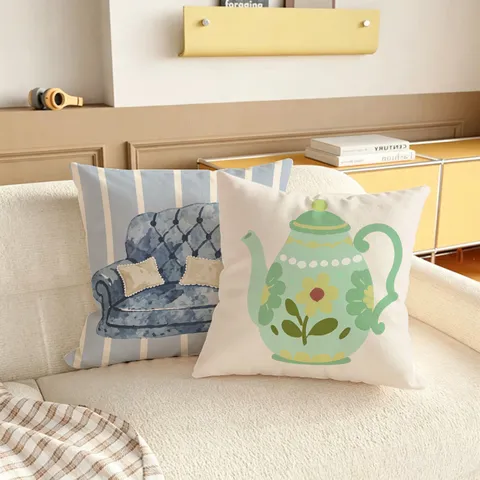 Funda de Cojín Suave de Peluche Lindo Patrón de Postre Funda de Almohada Decorativa Cuadrada Para Sofá Sala de Estar