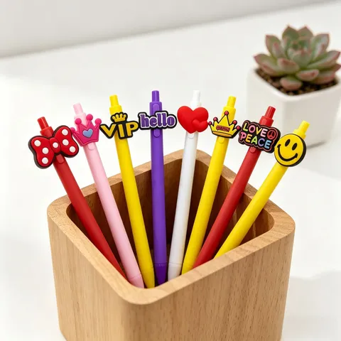 Bolígrafo Retráctil Lindo Dibujos Animados Colgante de Silicona Pluma de Escritura Papelería de Estudiante Suministros de Oficina