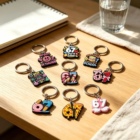 Digitaal 67 PVC Zacht Rubber Sleutelhanger DIY Hanger Schattige Cartoon Tas Auto Sleutelhanger School Leraar Thema Sieraden