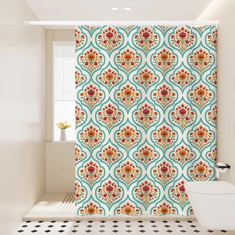 Nordic Watercolor Vintage Floral Waterproof Fabric Shower Curtain For Bathroom Partition And Dry Wet Separation