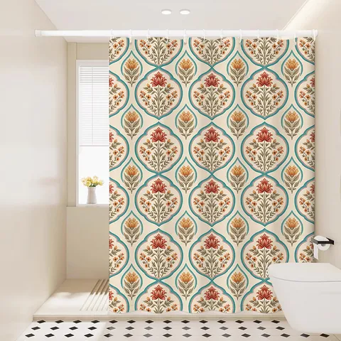 Nordic Watercolor Vintage Floral Waterproof Fabric Shower Curtain For Bathroom Partition And Dry Wet Separation