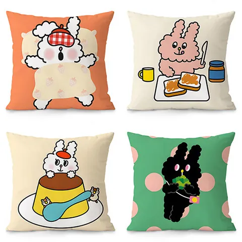 Cute Cartoon Rabbit Printed Square Throw Pillow Case Modern Living Room Sofa Decor